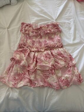 The Impeccable Pig Pink Floral Smocked Tiered Mini Skirt